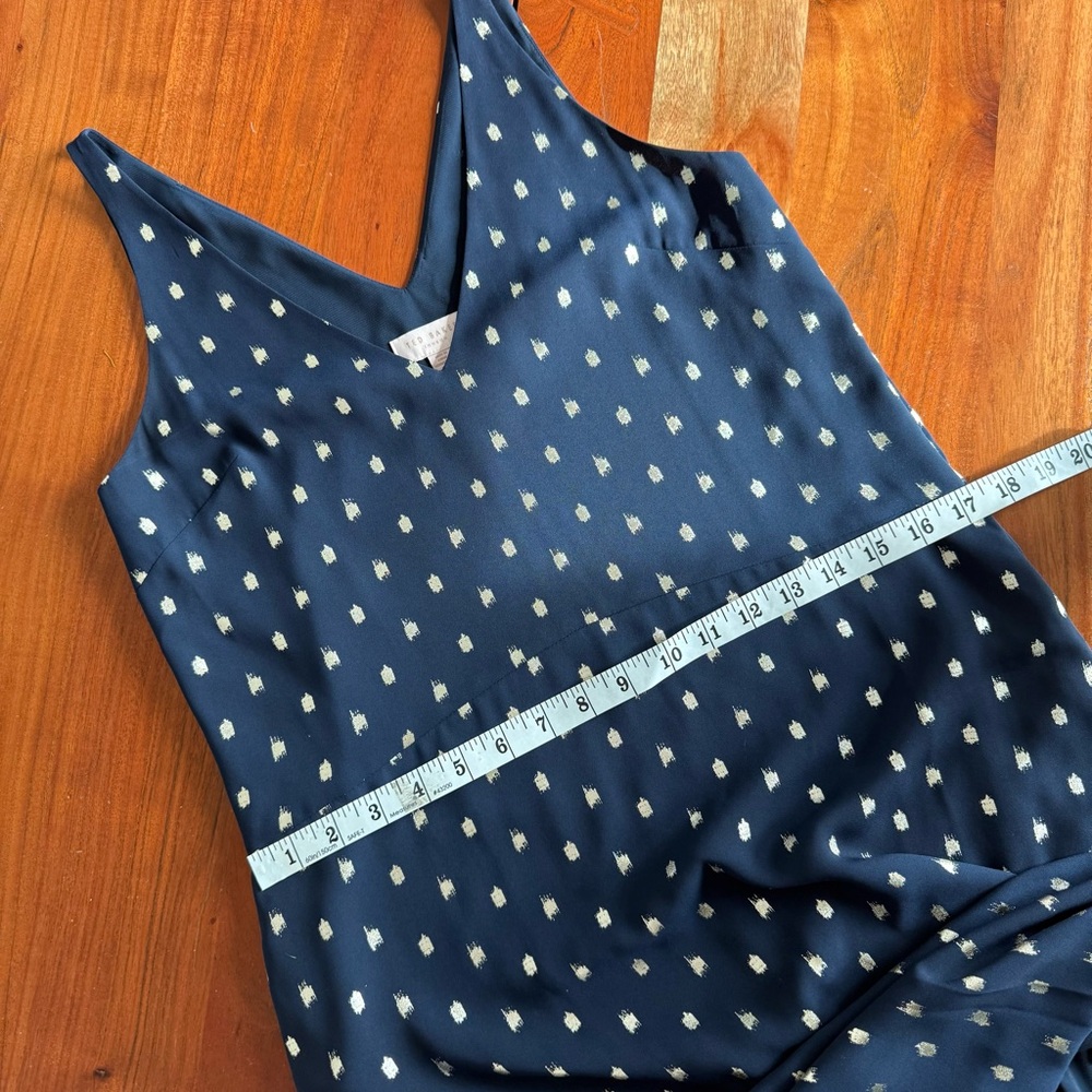 Ted Baker Printed Navy Blue Metallic-Dot High low Dress - Picture 10 of 13